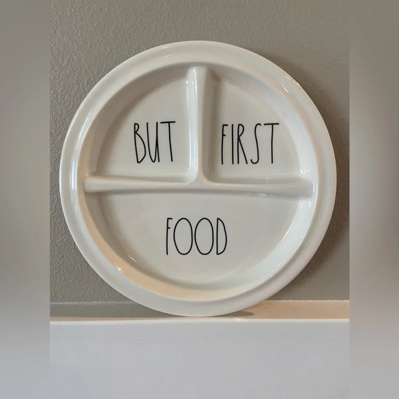 RAE DUNN‎ Toddler Children’s Plastic Plate “But First, Food” White Like N… - Picture 1 of 4